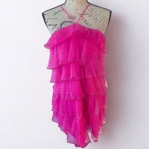 TCEC Electric Pink, Fuchsia Strappy V-neck Tiered Party Mini Dress, Size L, NWT